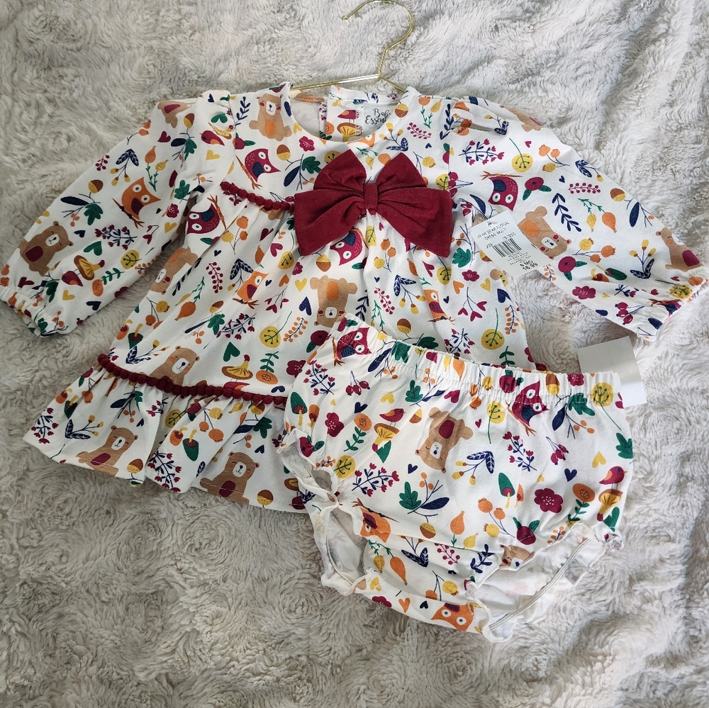 Baby Essentials Bear Floral Baby Girl Long Sleeve Dress and Bloomers 6 Months